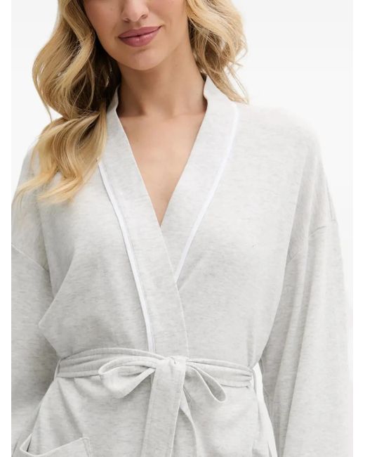DKNY Gray Piping-Detail Belted Robe