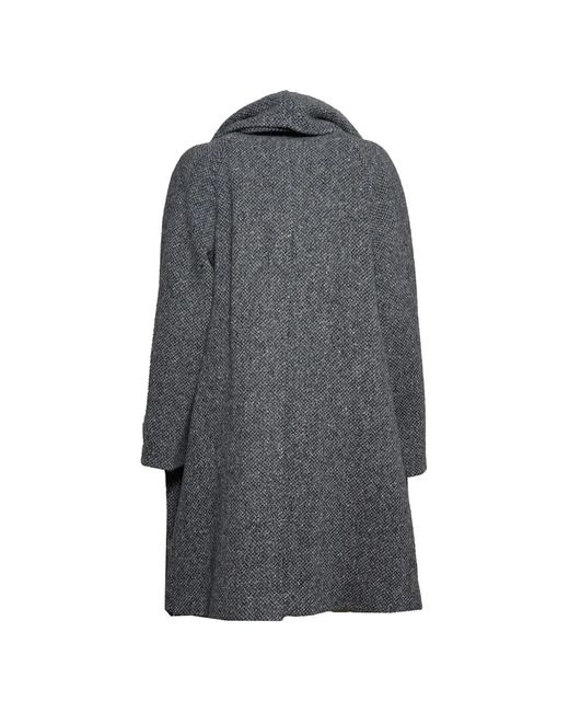 Weekend by Maxmara Gray Herringbone-Pattern Fringed Coat