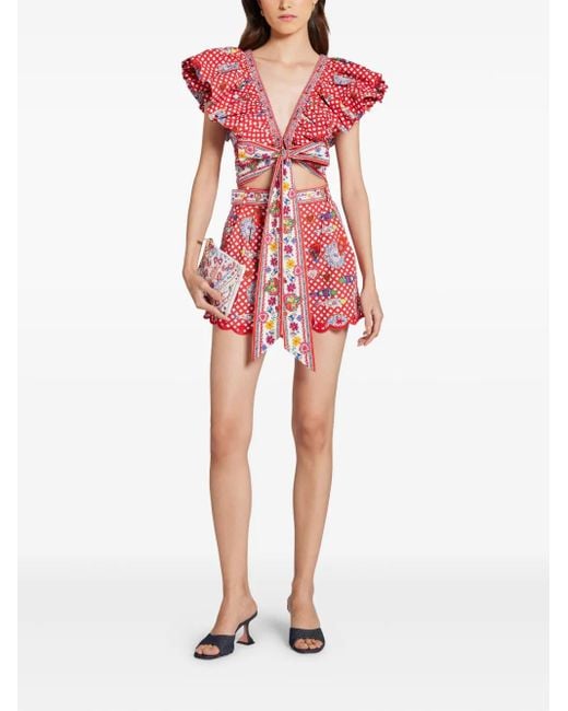 Camilla Red Frill-Detail Wrap Top