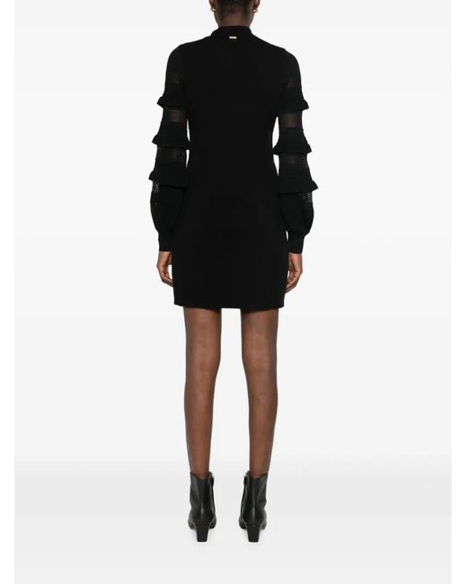 Twinset Black Ruffled-Sleeve Mini Knitted Dress