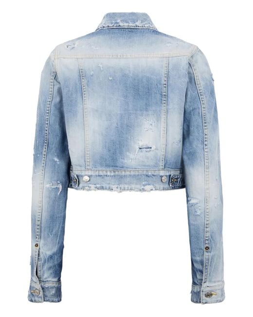 DSquared² Blue Distressed-Effect Denim Jacket