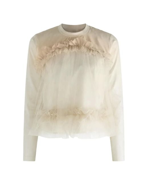 Noir Kei Ninomiya White Ruffled Tulle-Overlay Blouse