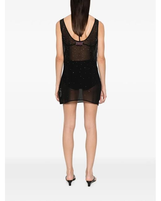 Mc2 Saint Barth Black Rhinestone-Embellished Sheer Dress