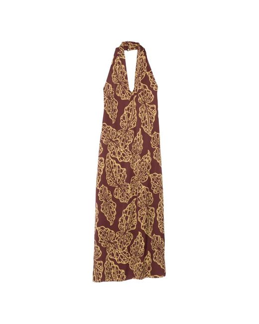 Ottod'Ame Natural Halterneck Leaf-Print Maxi Dress