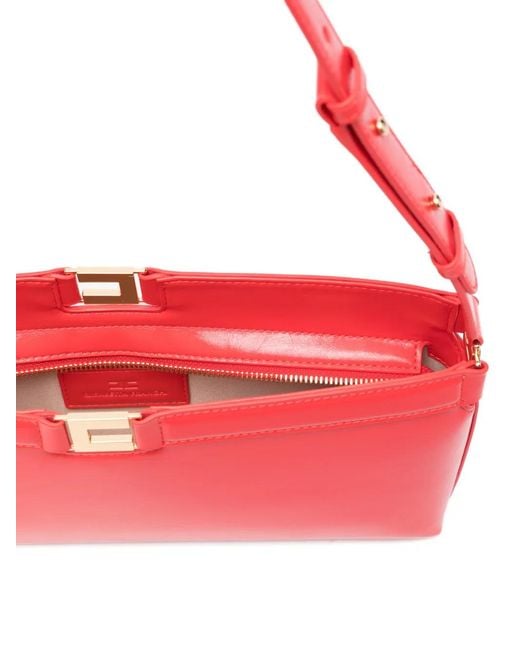 Elisabetta Franchi Red Naplak Hardware Leather Satchel