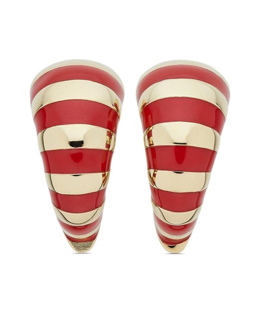 Ferragamo Red Striped Chunky Hoop Earrings