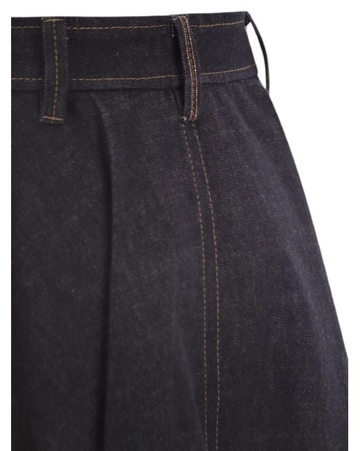 Brunello Cucinelli Blue Monili-Embellished Flared Midi Skirt