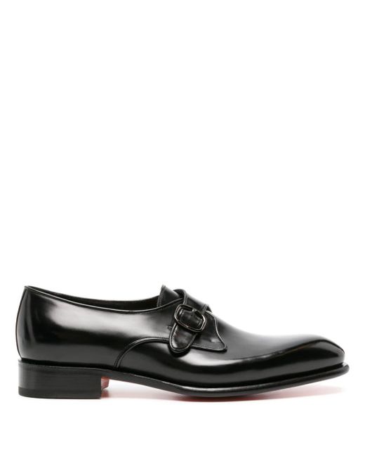 Santoni Black Carter Leather Buckle Oxford Shoes for men