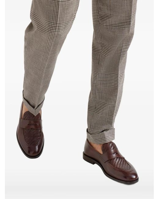 Brunello Cucinelli Brown Braided-Effect Penny-Slot Loafers for men