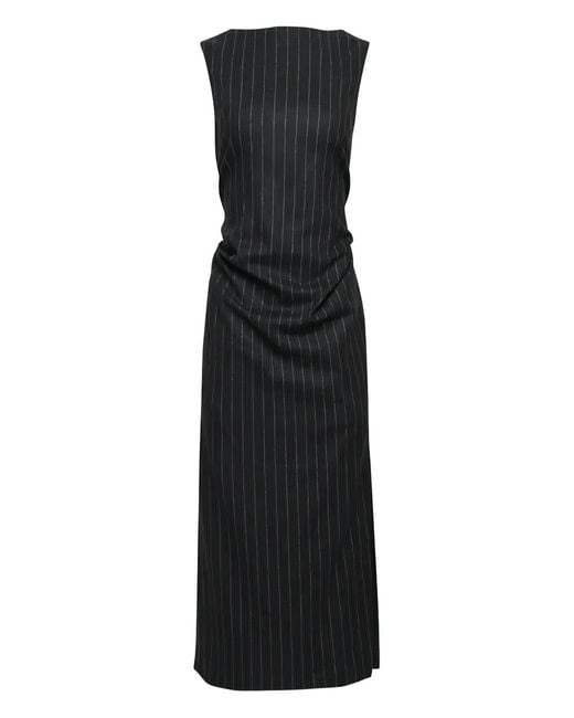 Lee Mathews Black Drew Pinstripe Midi Dress