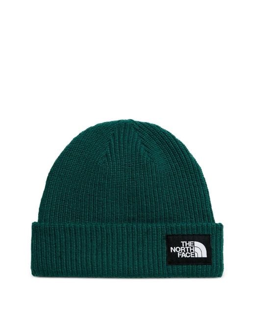The North Face Green Logo-Patch Ribbed Beanie Hat for men