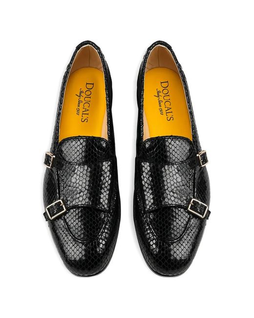 Doucal's Black Python-Print Buckle Leather Shoes