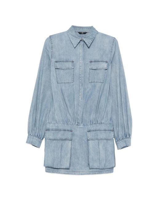 7 For All Mankind Blue Utility Chambray Mini Dress
