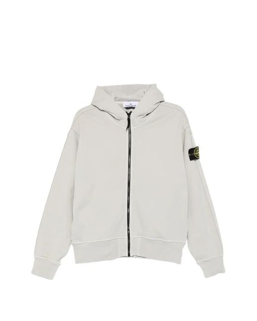 Stone Island White Compass-Patch Zip-Up Hooded Jacket for men
