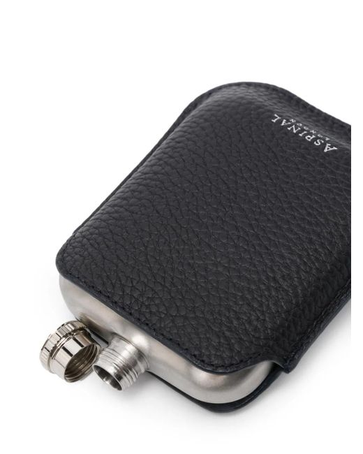 Aspinal Black Logo-Stamp Round Hip Flask for men