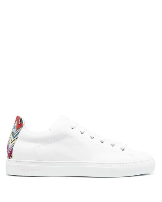 Missoni White Zigzag-Trimmed Leather Sneakers for men