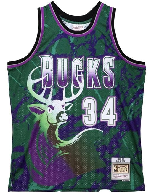 Top sin mangas Team Marble Swingman NBA Milwaukee Bucks 1996 Ray Allen Mitchell & Ness de hombre de color Blue