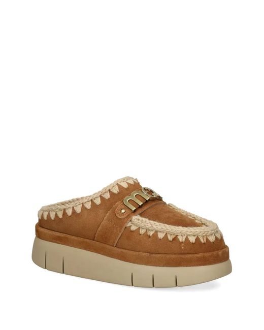 Mules Lettering Mou Logo-Lettering Whipstitch-Trim Mules in Brown | Lyst