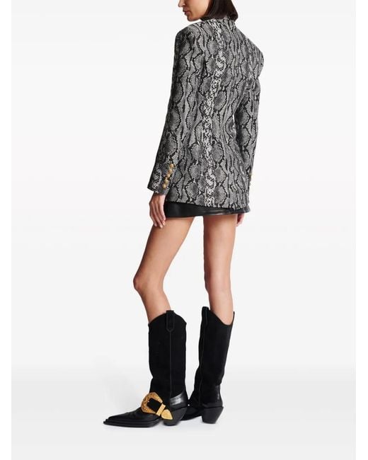 Balmain Gray Jacquard Snakeskin Blazer