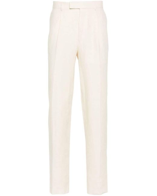 Zegna White Tapered Linen Trousers for men