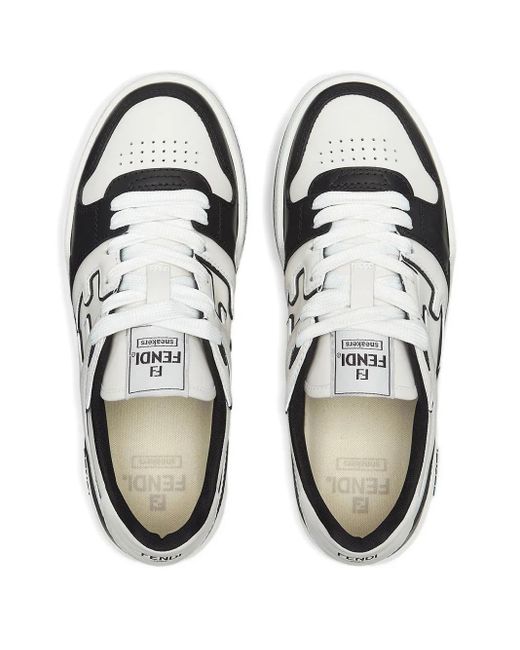 Fendi White Leather Panelled Lace-Up Sneakers for men