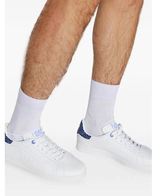 EA7 White Debossed-Logo Leather Sneakers for men