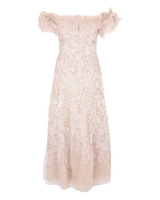 Needle & Thread Pink Sequin-Embellishment Off-Shoulder Midi Dress