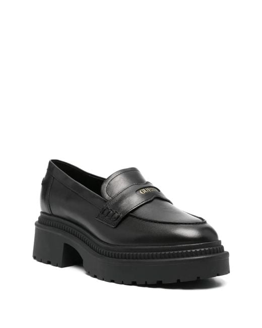 Guess Black Logo-Stamp Loafers