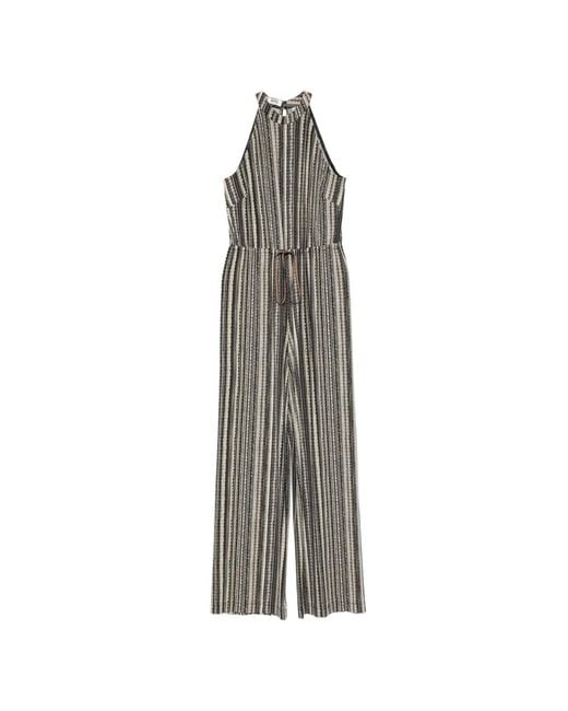 Siyu White Striped-Pattern Drawstring-Waist Jumpsuit