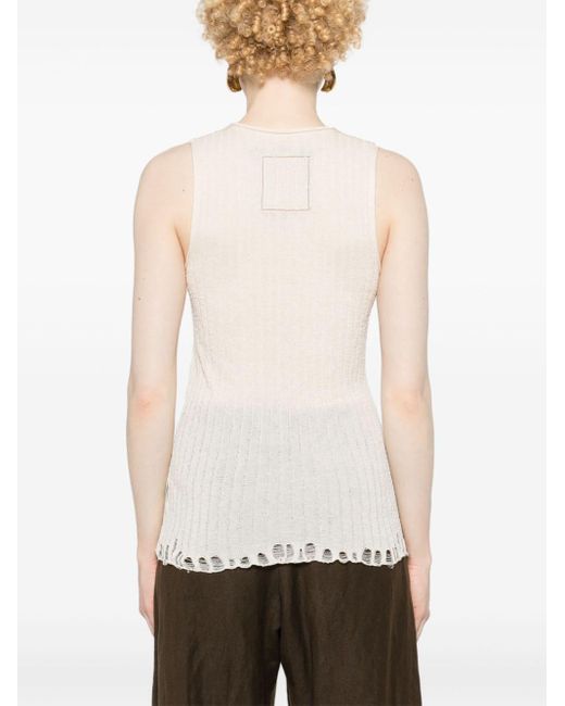 Uma Wang White Distressed-efffect Sleeveless Knitted Top