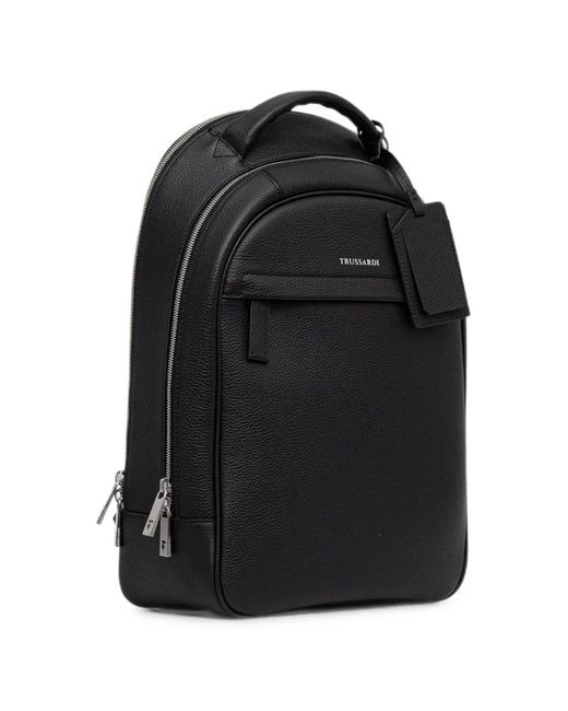 Trussardi Black Logo-Print Pebbled Backpack for men
