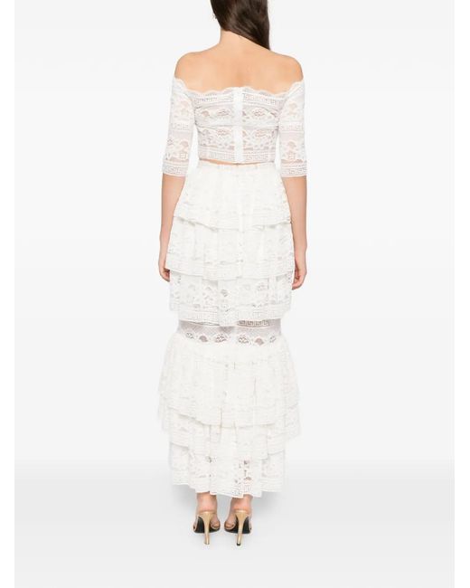 Saiid Kobeisy White Lace Ruffled Dress