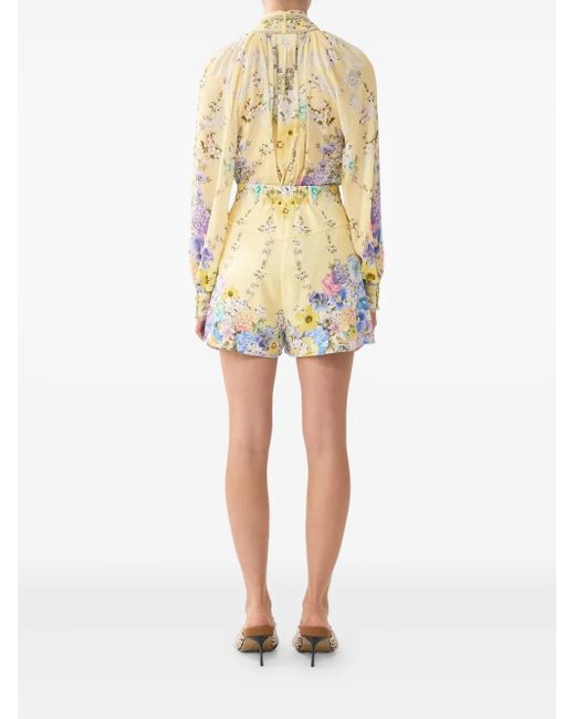 Camilla Metallic Darling Buds Pussy-Bow Blouse