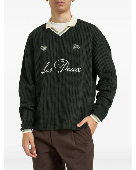 Les Deux Black Waffle-Knit V-Neck Sweater for men