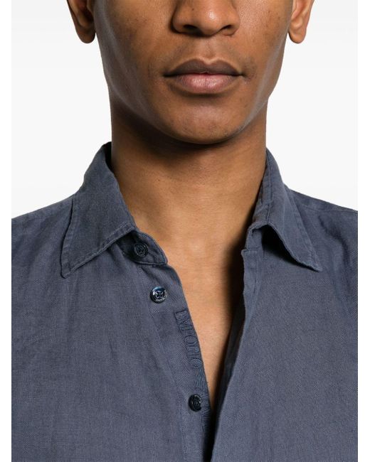 Emporio Armani Blue Long-sleeve Linen Shirt for men