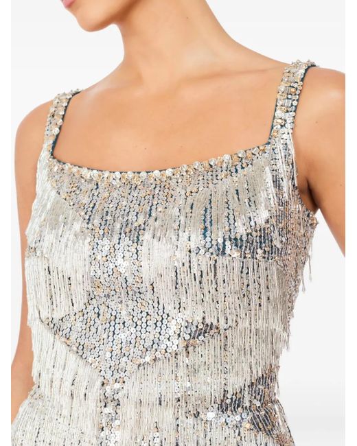 Jenny Packham Gray Tina Sequin Fringe Mini Dress