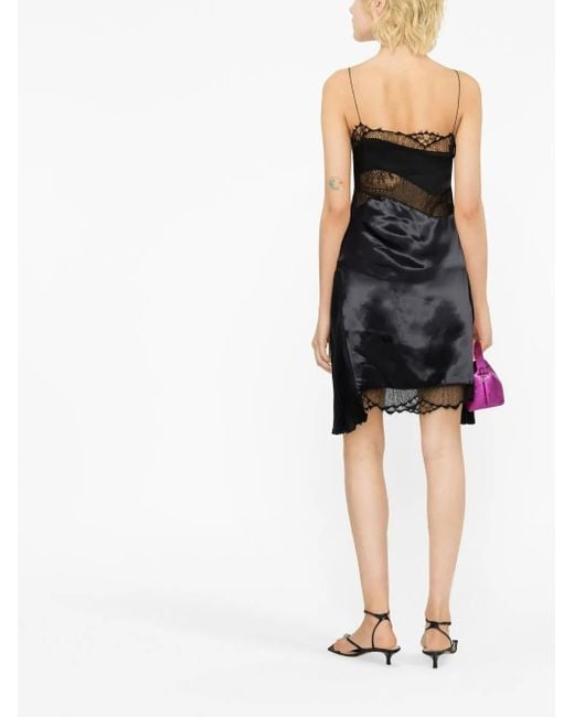 Victoria Beckham Black Lace-Detail Satin Slip Dress