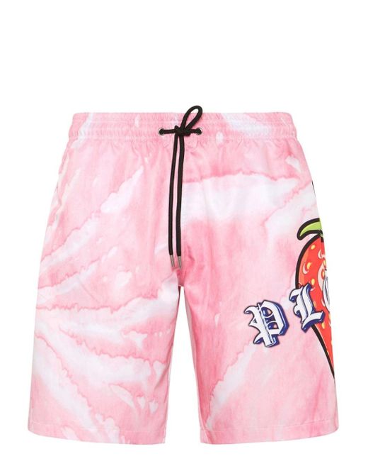 Philipp Plein Pink Tutti Frutti-print Swim Shorts for men