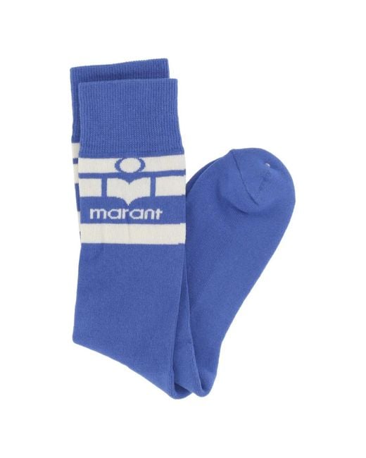 Isabel Marant Blue Logo-Knit Striped Socks for men