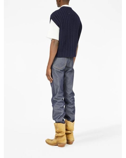 Maison Margiela Blue Ribbed-Knit Wool Vest for men