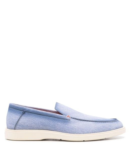 Santoni Blue Denim-print Loafers for men