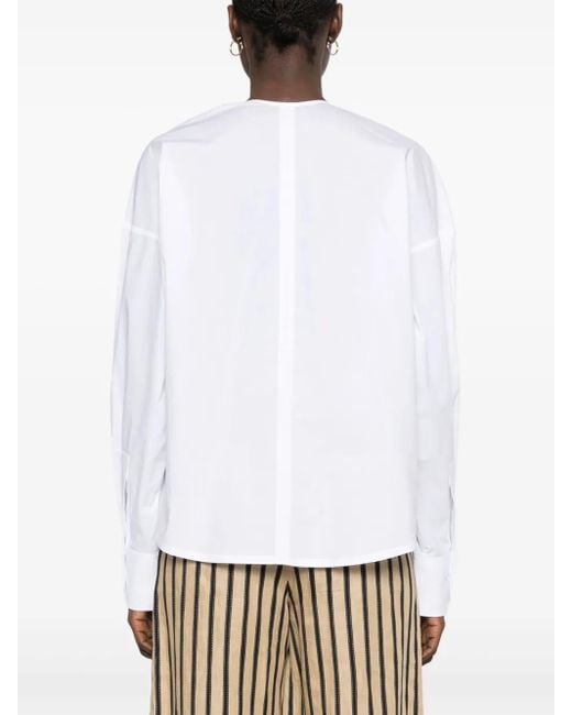 Plan C White Maxi-Bow Poplin Blouse