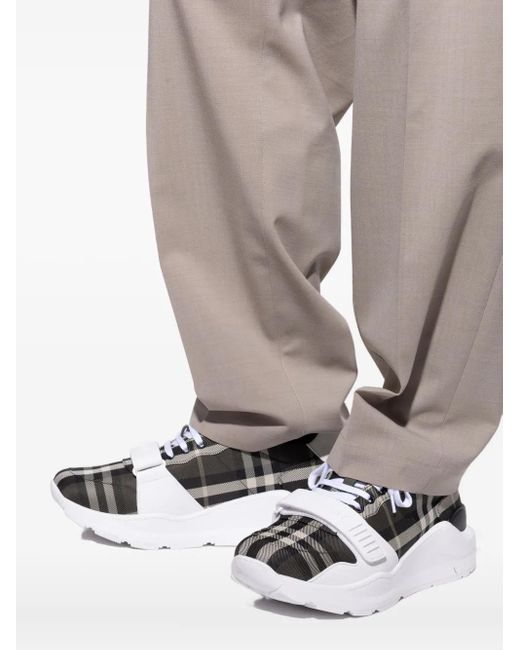 Burberry Green Checked Strap Sneakers for men