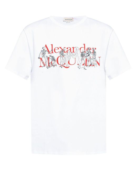 Alexander McQueen White Logo-print Cotton T-shirt for men