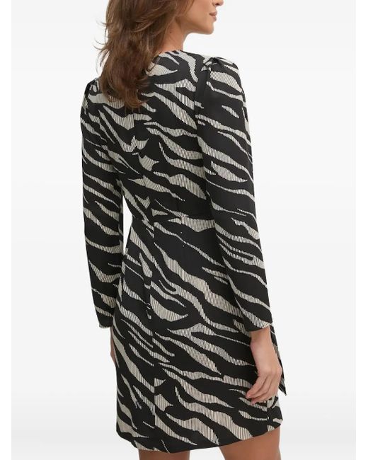 DKNY Black Zebra-Print Puff-Sleeve Mini Dress