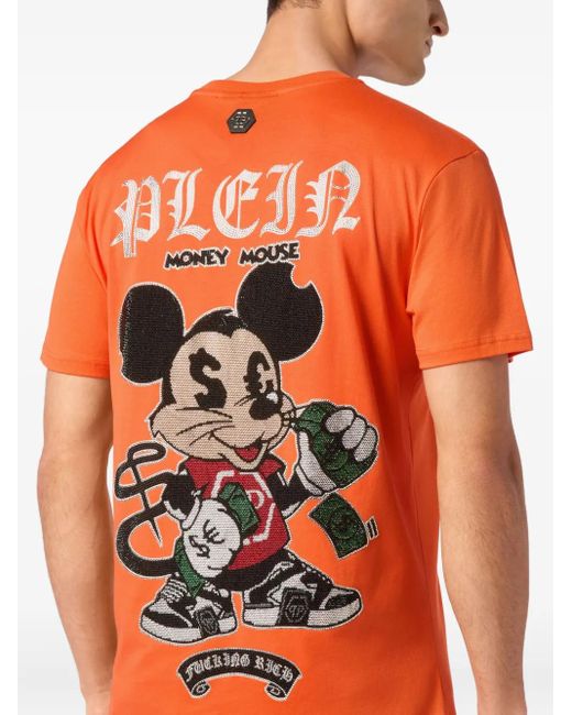 Philipp Plein Orange Money Mouse T-Shirt for men