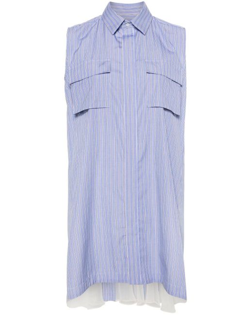 Sacai Blue Striped Sleeveless Shirtdress