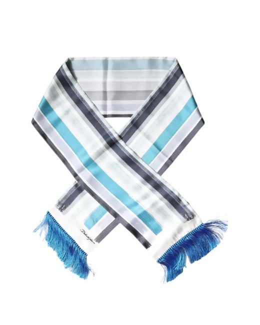 Dolce & Gabbana Blue Striped Fringe-Trim Scarf for men
