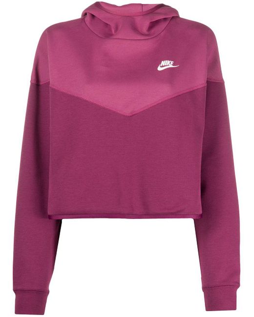 Nike Tech Fleece Cropped Hoodie in Pink - Lyst