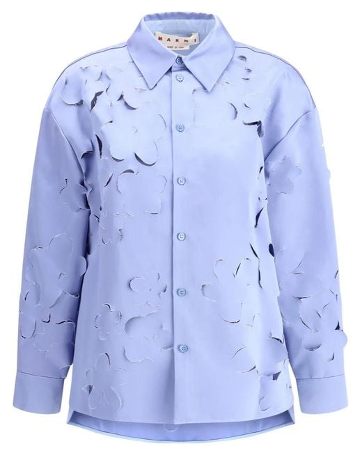 Marni Blue Shirt With Cut Out Flowers